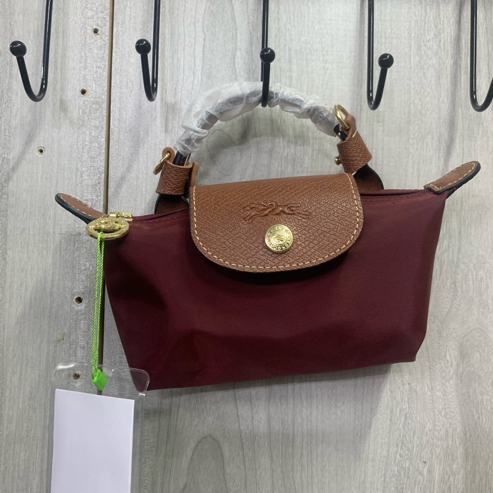 Longchamp Burgundy Mini Bag with Brown Leather Trim